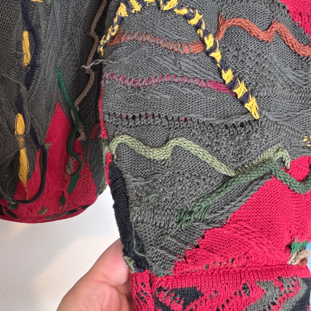 Coogi Sweater Vintage 3D Knit Cardigan Colorful Cosby 90s Australia Size Medium - Picture 12 of 12